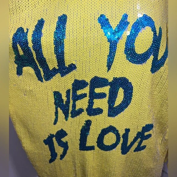 FASHION NOVA/FANCY DREAM Sequined Yellow Mini Dress "All You Need Is Love" 💛 - Picture 6 of 15